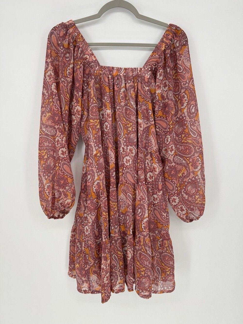 A Beautiful Soul Paisley Mini Dress Size X Square Neck Whimsical Balloon Sleeve - Picture 2 of 9